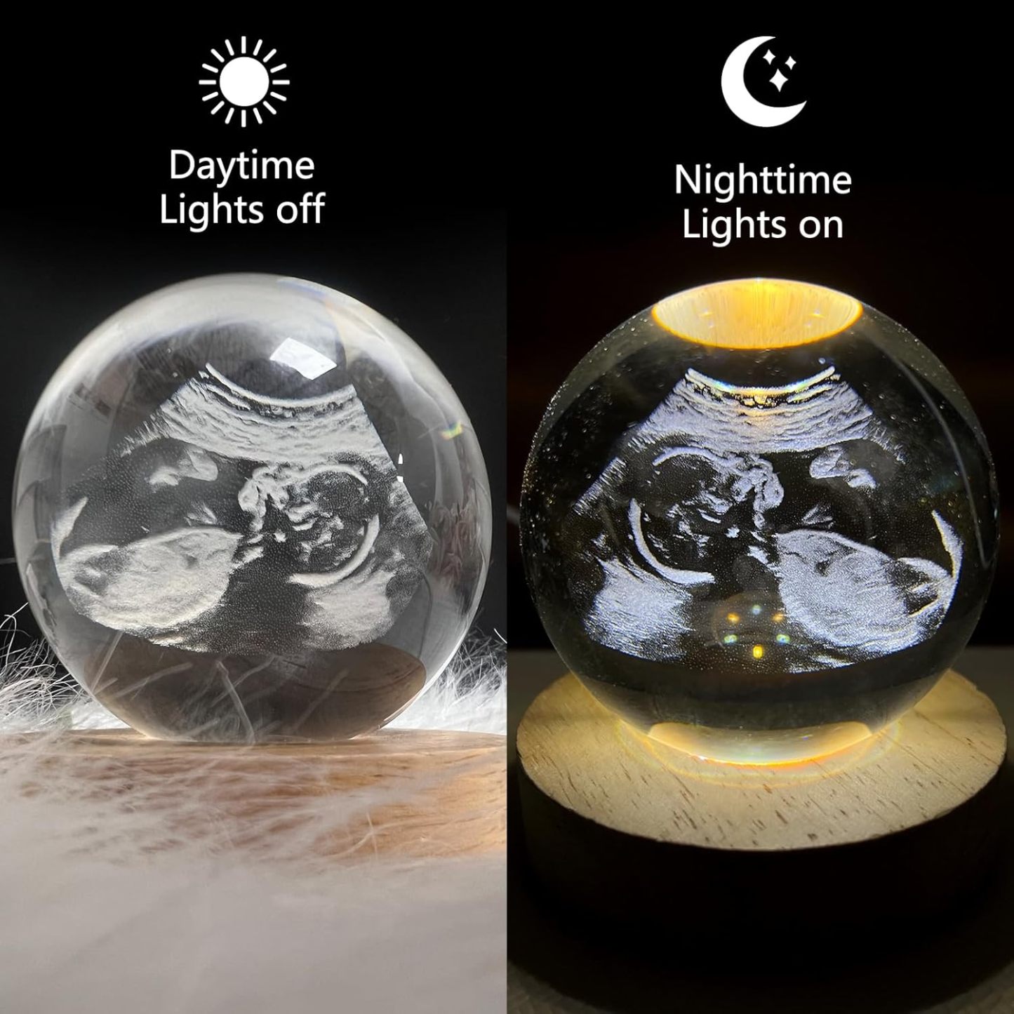 Customized 3D Fetal Ultrasound Crystal Ball Night Light Warm Gift for New Mothers