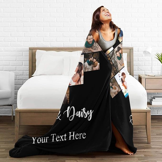 Custom Photos Collage Blanket Personalized Throw Blanket with Photos Text Gift for Family Couple