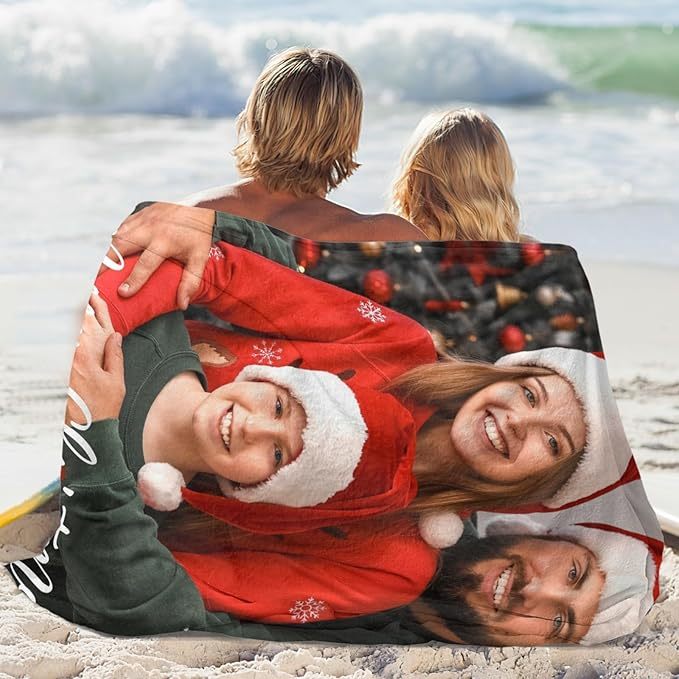 Custom Christmas Blanket with Collage Picture Personalized Merry Christmas Throws Blankets Customized Memorial Gifts
