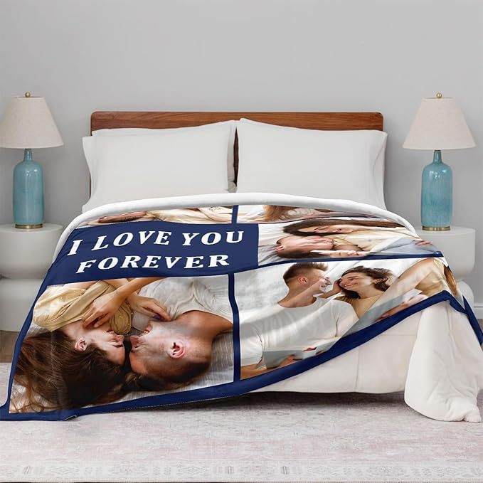 Custom Photos Collage Blanket Personalized Throw Blanket with Photos Text Gift for Family Couple