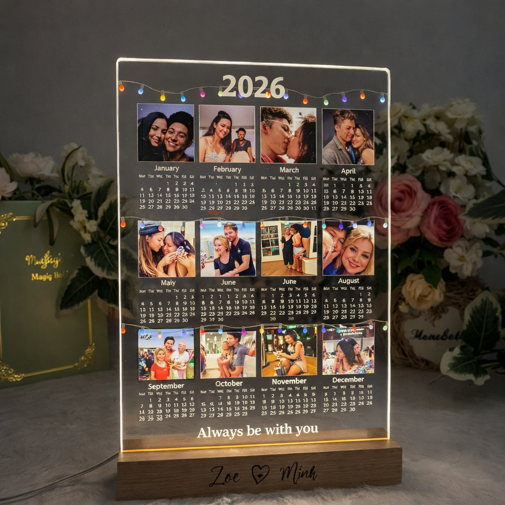 Custom 2026 Calendar LED Light Frame with Photo  Personalized 12 Photo Lamp Valentine's Day Gifts