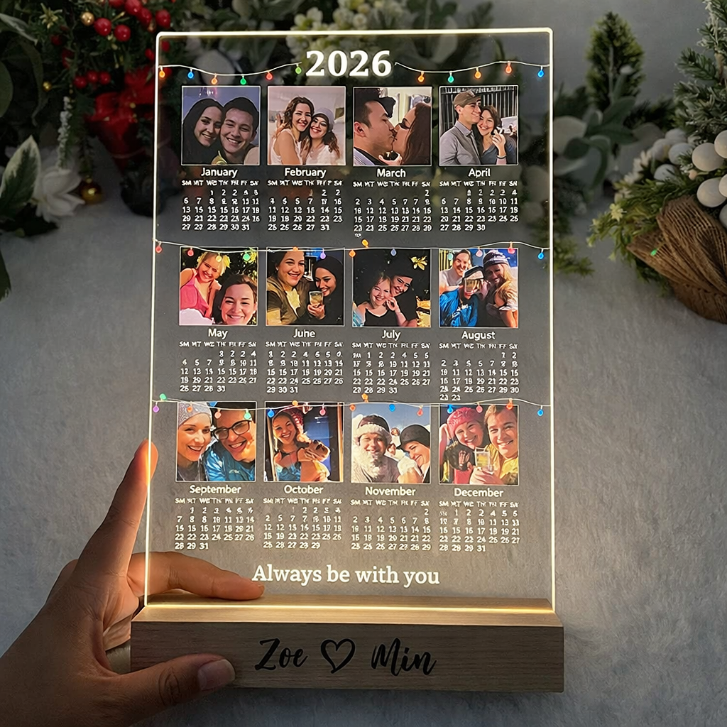 Custom 2026 Calendar LED Light Frame with Photo  Personalized 12 Photo Lamp Valentine's Day Gifts