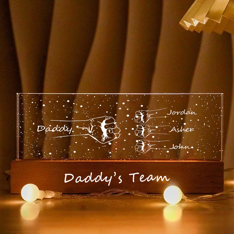 Personalized Daddy's Team Fist Bump Acrylic LED Night Light Custom Dad and Kids Family Hands Lamp Fathers Day Gifts
