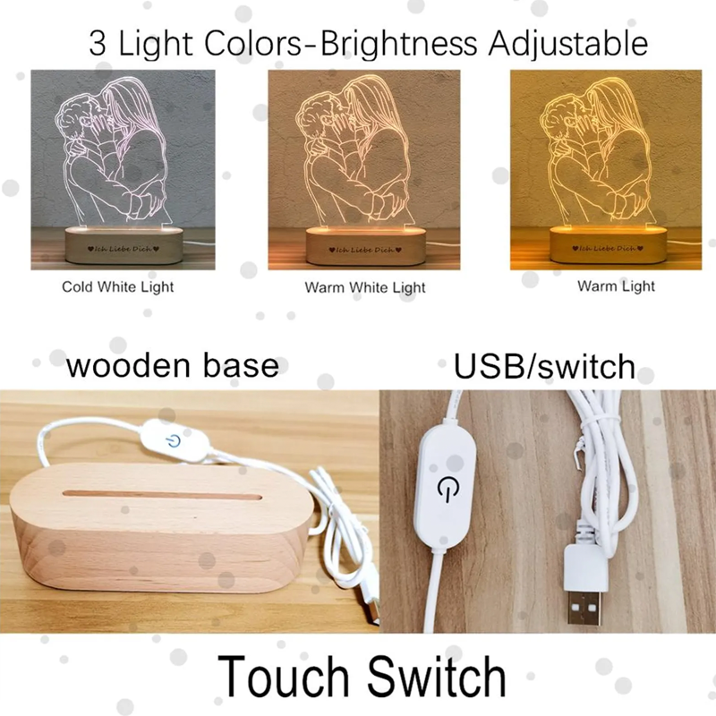 Personalized 3D Photo Lamp Portrait from Photo Engraving on Night Light Line Art Family Gifts
