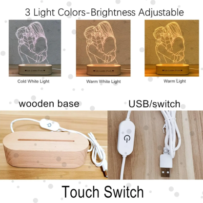Personalized 3D Photo Lamp Portrait from Photo Engraving on Night Light Line Art Family Gifts