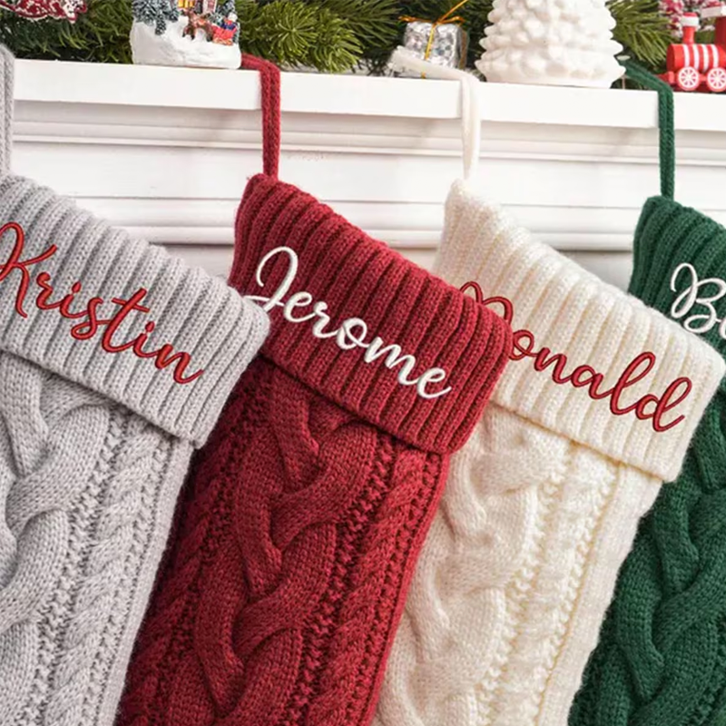Personalized Embroidered Knit Christmas Stockings Ornament Knitted Sock Holiday Stockings with Name Christmas Gifts