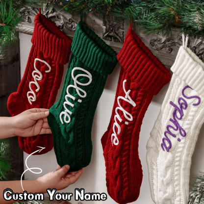 Handmade Personalized Name Hand Embroidered Christmas Stockings Custom Knit Socks Ornament with Name Family Xmas Gifts