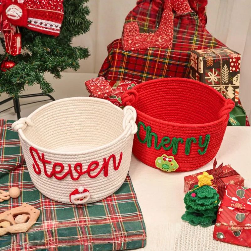 Personalized Baby Name Shower Gift Basket Christmas Gift Basket Kids Christmas Eve Basket Storage Basket Gift for Baby