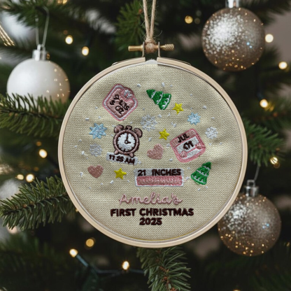 Custom Embroidered Name Baby's First Christmas Ornament Personalized Embroidery Hoop Baby First Christmas Baubles Keepsake New Baby Ornament