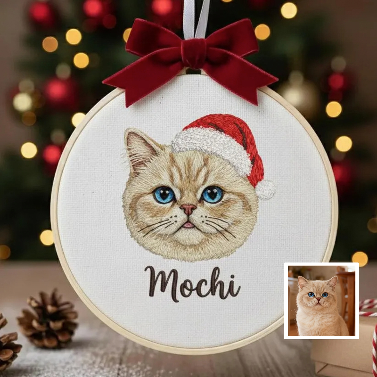 Custom Pet Portrait 3D Embroidered Ornament Personalized Dog&Cat Embroidery Ornament with Name Pet Memorial Gift Keepsake Gift Christmas Tree Decor
