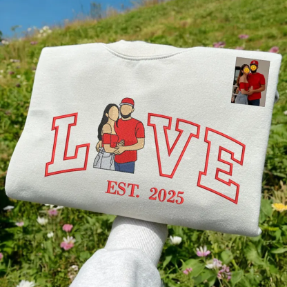 Custom Couple Embroidered Sweatshirt from Photo Personalized Picture Portrait Hoodie with Love and Est Year Couple Valentine Gifts