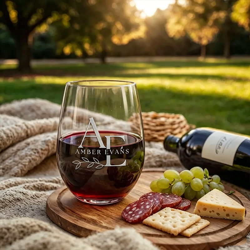 Custom Wedding Stemless Wine Glasses with Names&Date Engraved Cocktail Glasses Stemless Personalized Wedding Favor Gifts