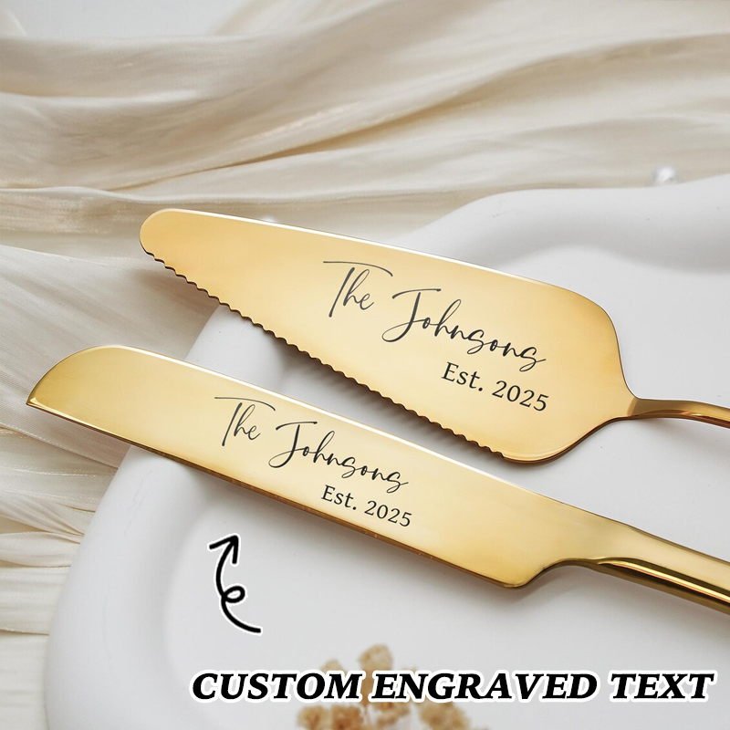 Custom Engraved Wedding Cake Cutting Serving Set Engraved Cake Knife and Server Set Knife & Forks Gift for Bridal Shower
