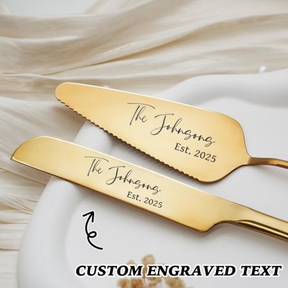Custom Engraved Wedding Cake Cutting Serving Set Engraved Cake Knife and Server Set Knife & Forks Gift for Bridal Shower