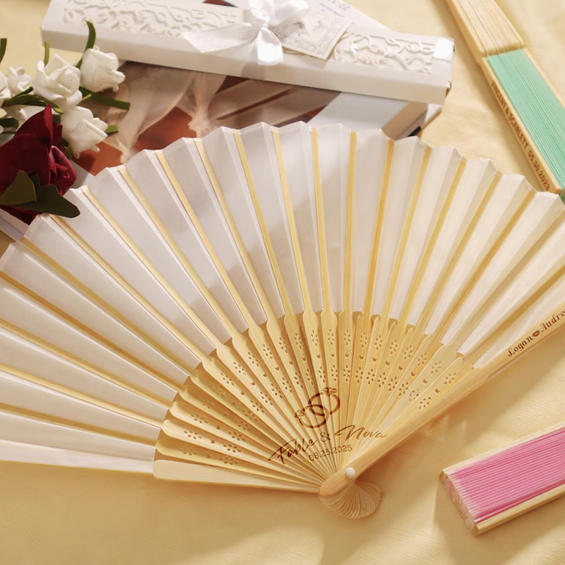 Personalized Folding Fans for Weddings Custom Engraved Hand Fan Bridesmaid Gift Set of 6 Bridal Shower Party Favors