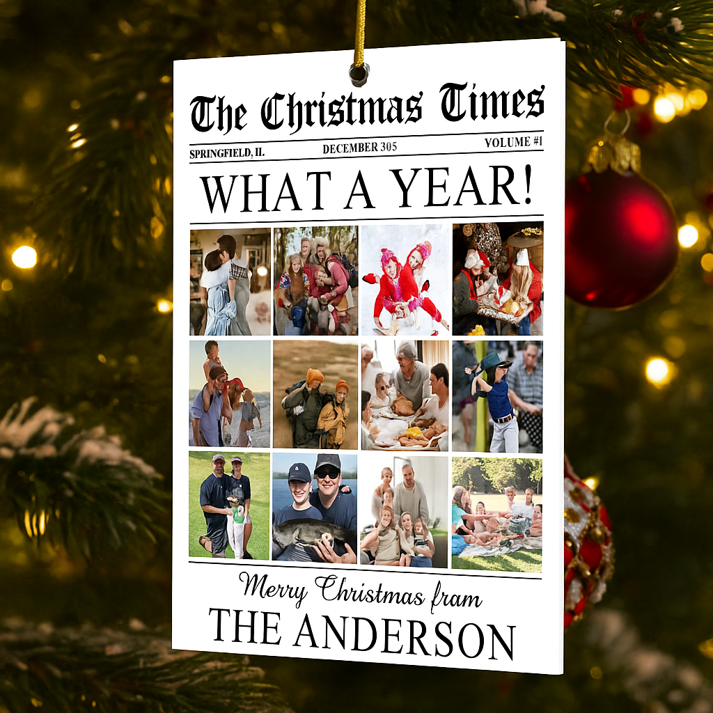 Personalized Christmas Newspaper Acrylic Photo Ornament Custom What A Year Holiday Gift Keepsake Decoration