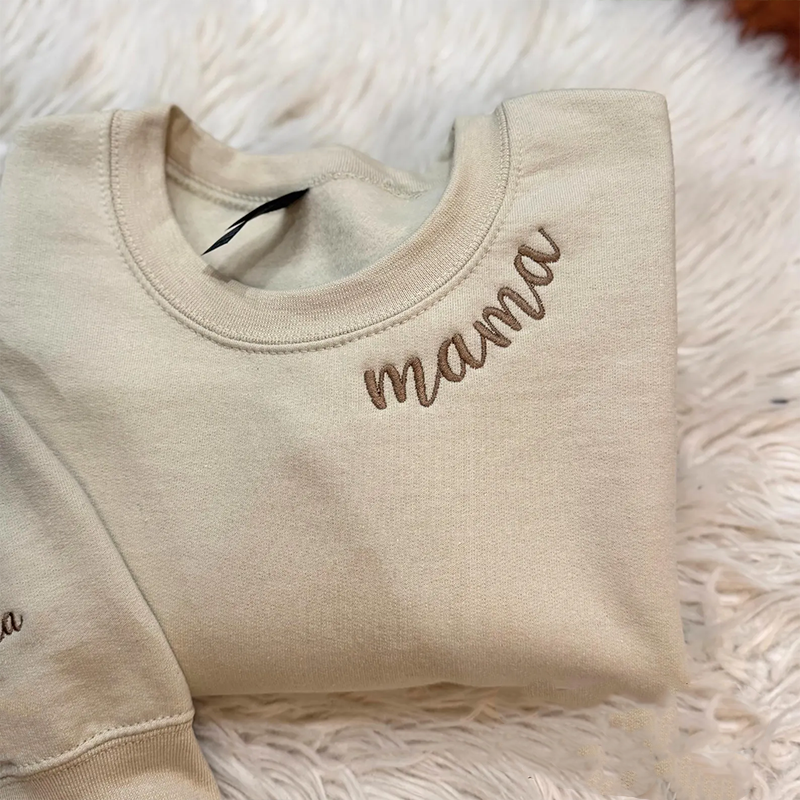 Custom Mama Embroidered Sweatshirt with Kids Names on Sleeve Personalized Mom Embroidery Hoodie