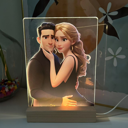Personalized Cartoon Style 3D Photo Frame Night Light with Text Engraved Pixar Inspired Portraits