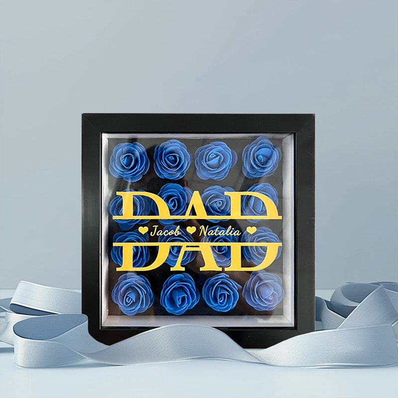 Personalized Flower Shadow Box Custom 1-5 Names Rose Frame Fathers Day Gift for Dad