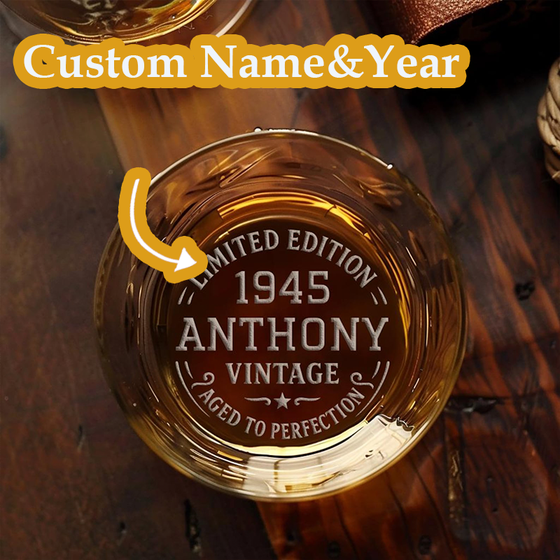 Custom 80th Birthday Whiskey Glass Personalized Aged to Perfection Rock Glass Gift for Him Dad Grandpa Vintage Engraved Birthday Keepsake
