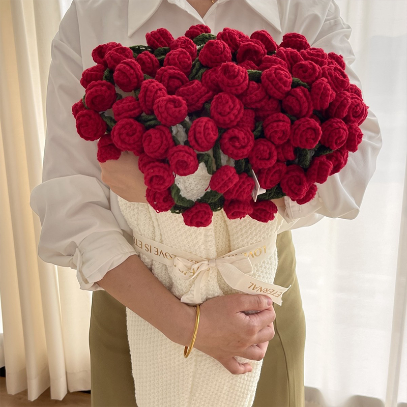 Handmade Finished Crochet Flower Blanket Bouquet Rose Knitted Bouquet Ready Made Throw Christmas Gift