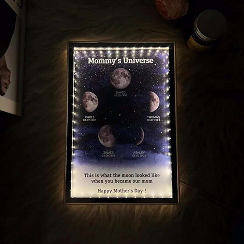 Custom Birth Moon Phase Mirror Light Mommy's Universe Personalized with Kids Names Mothers Day Gifts