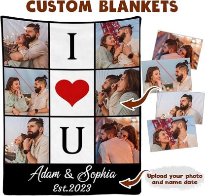 Custom Photos Collage Blanket Personalized Throw Blanket with Photos Text Gift for Family Couple