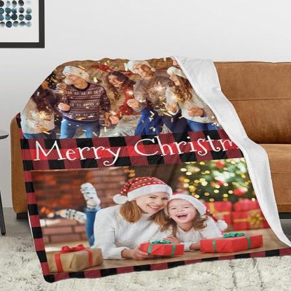 Custom Christmas Blanket with Collage Picture Personalized Merry Christmas Throws Blankets Customized Memorial Gifts