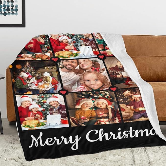 Custom Christmas Blanket with Collage Picture Personalized Merry Christmas Throws Blankets Customized Memorial Gifts