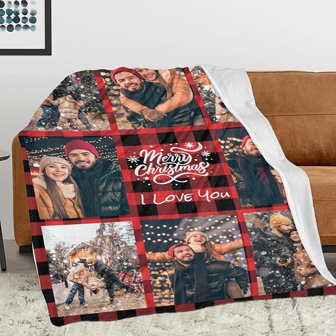 Custom Christmas Blanket with Collage Picture Personalized Merry Christmas Throws Blankets Customized Memorial Gifts