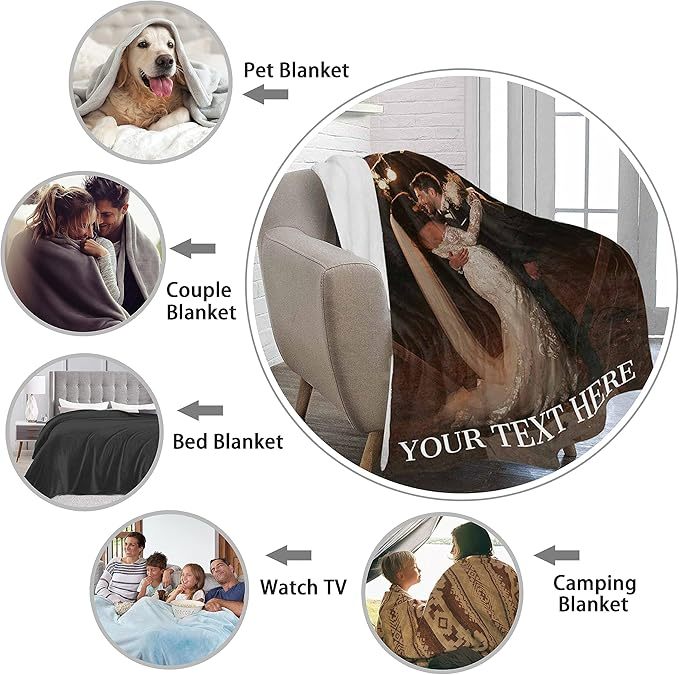 Custom Blanket with Photos and Text Personalized Wedding Pictures Throw Blankets Gifts for Couple