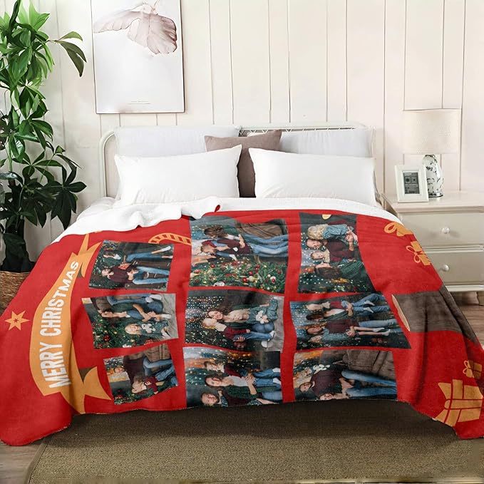 Custom Christmas Blanket with Collage Picture Personalized Merry Christmas Throws Blankets Customized Memorial Gifts