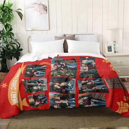 Custom Christmas Blanket with Collage Picture Personalized Merry Christmas Throws Blankets Customized Memorial Gifts