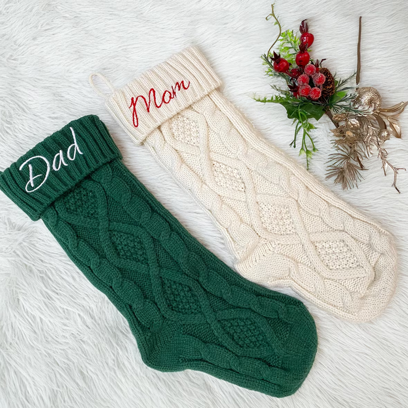Personalized Embroidered Knit Christmas Stockings Ornament Knitted Sock Holiday Stockings with Name Christmas Gifts