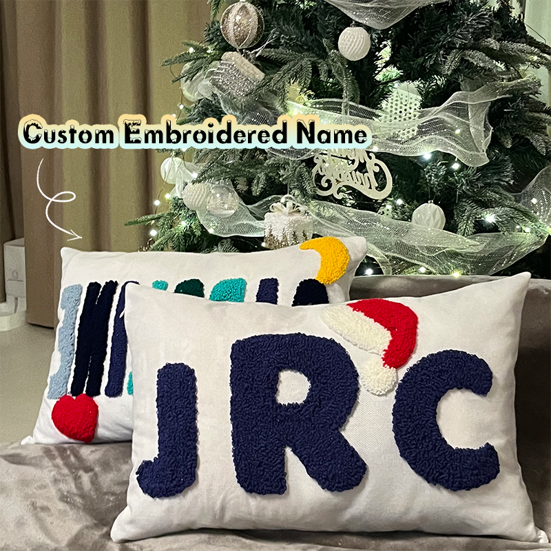 FINISHED Handmade Personalized Name Embroidered Pillow Punch Needle Name Pillow Baby Girl Nursery Pillow Christmas Gifts