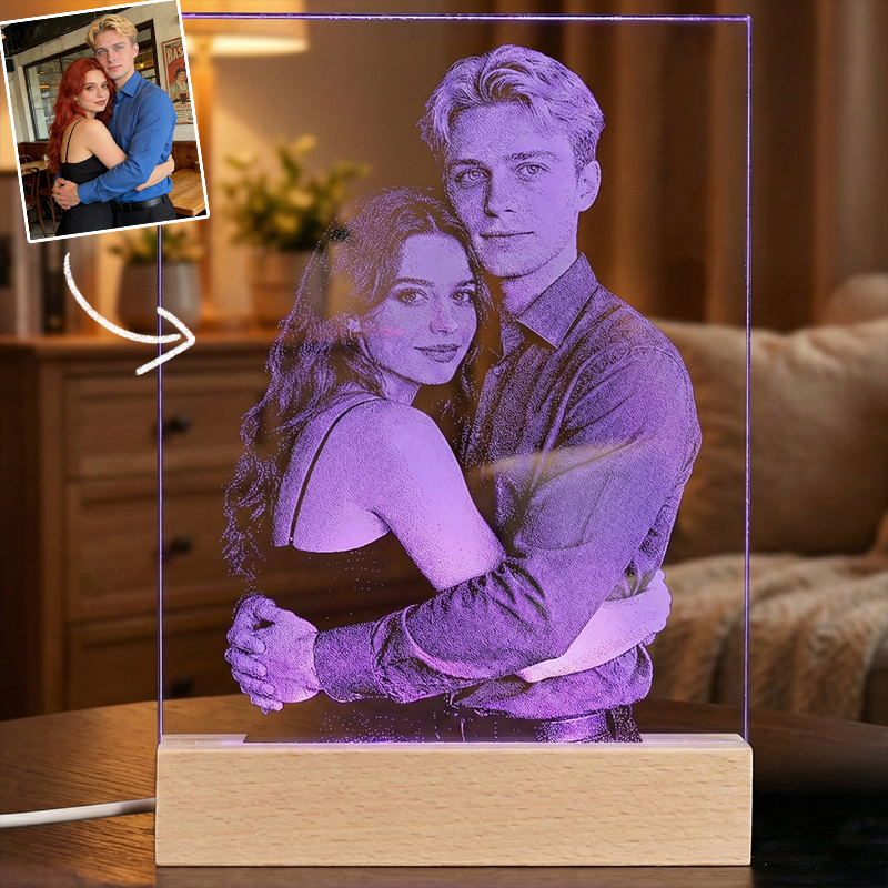 Personalized Handmade Hammered Glass Art Custom Photo Portrait LED Night Light Gift for Her