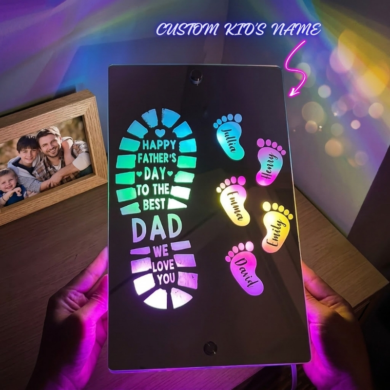 Personalized Names Footprint Mirror Light Custom Name Mirror Light Father's Day Gift