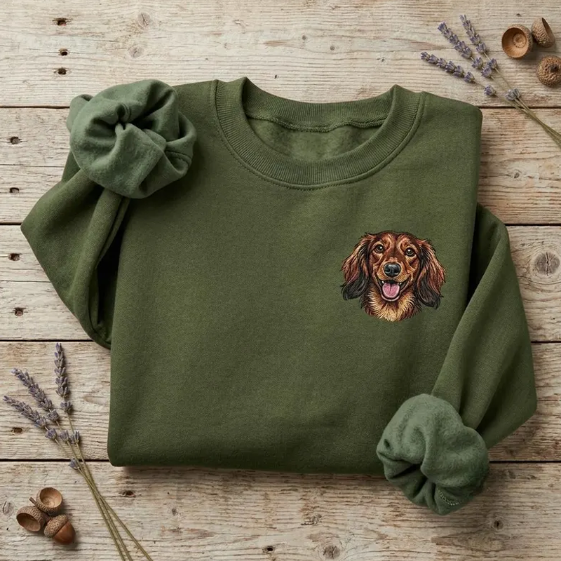 Custom Pet Embroidered Sweatshirt Personalized Dog and Cat Photo Portrait and Name Hoodie Gifts for Dog Mom