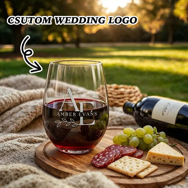 Custom Wedding Stemless Wine Glasses with Names&Date Engraved Cocktail Glasses Stemless Personalized Wedding Favor Gifts