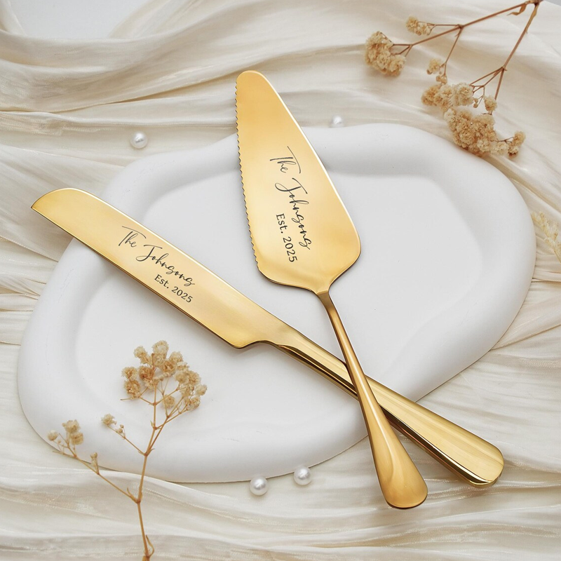 Custom Engraved Wedding Cake Cutting Serving Set Engraved Cake Knife and Server Set Knife & Forks Gift for Bridal Shower