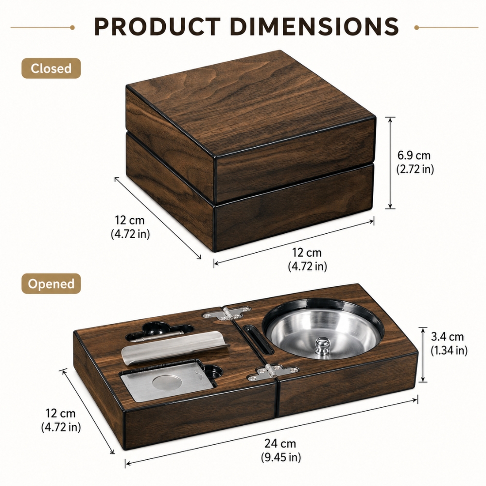 Personalized Cigar Ashtray Walnut Box Set Engraved Wood Ashtray with Ashtray Guillotine & Custom Cigar Cutter Gifts for Him