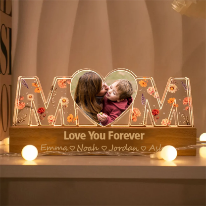 Personalized Mom Heart Photo Night Light Custom Text and Name LED Night Light Mother's Day Gift
