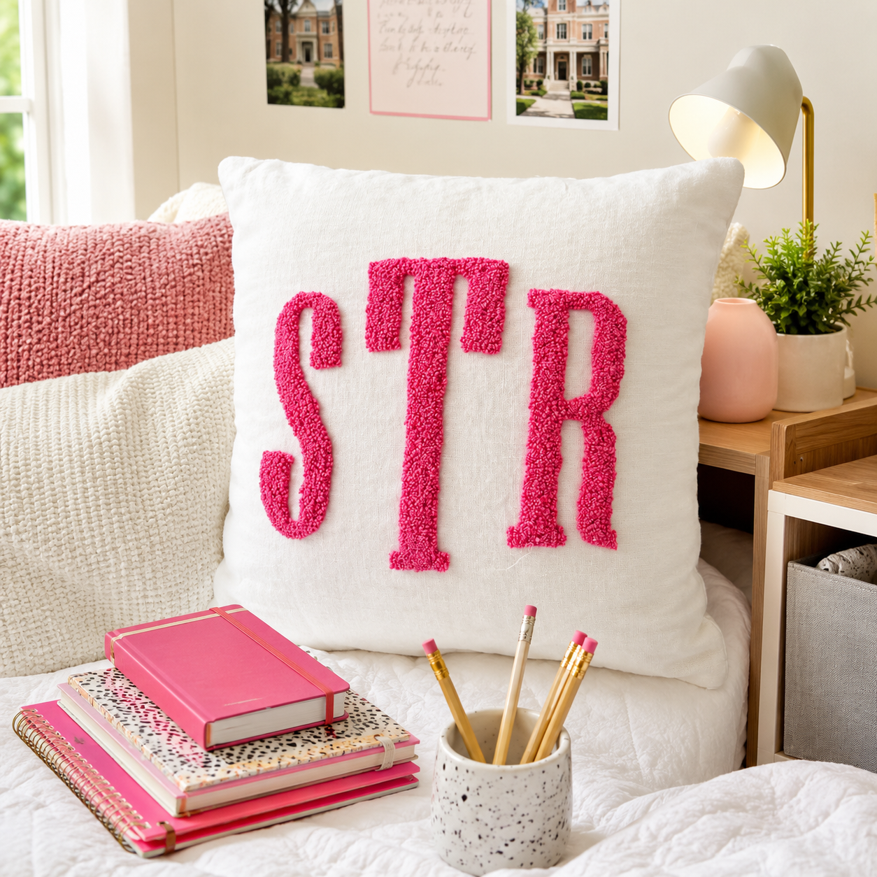 Finished Handmade Personalized Name Embroidered Pillow Back to School Gifts Punch Needle Dorm Decor Gift for Students