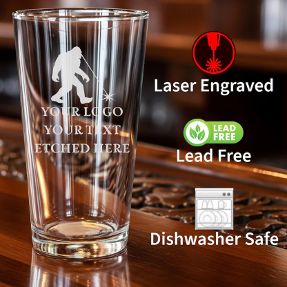 Custom Logo Pint Beer Glass with Laser Engraving Personalized Company Glassware Corporate Gifts and Bulk Business Orders