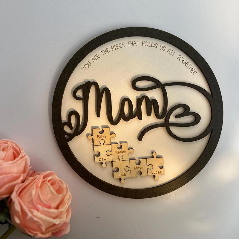 Personalized Name Wooden Puzzle Round Frame Custom Sign Mom You Are the Piece That Holds Us Together Gifts for Mom