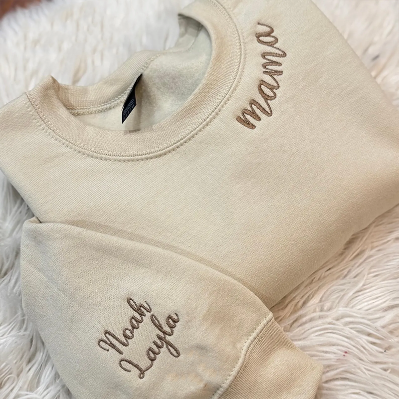 Custom Mama Embroidered Sweatshirt with Kids Names on Sleeve Personalized Mom Embroidery Hoodie