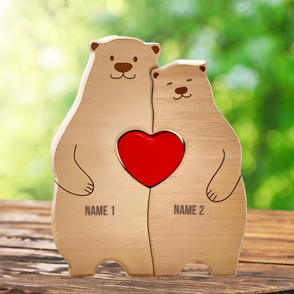 Personalized Wooden Bear Family Name Puzzle Engraved Wooden Custome Animal Family Gift for Parents & Kids