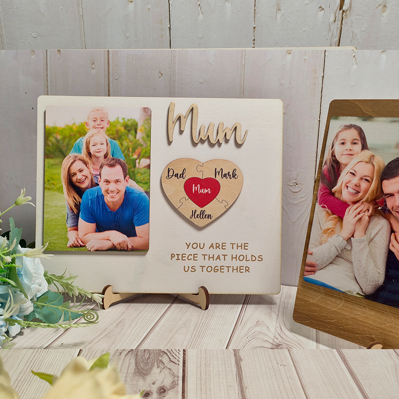 Personalized Heart Photo and Name Wooden Puzzle Custom Sign Mother's Day Gifts