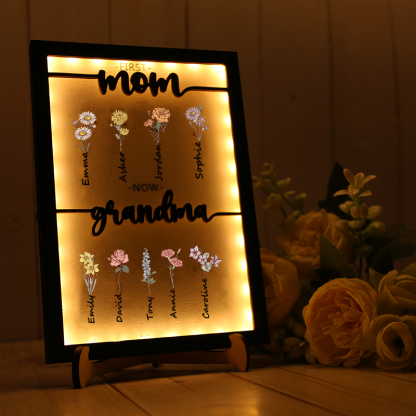 Grandma Garden Wooden Sign Night Light Personalized Name Birth Month Flower Frame Gift For Mom and Grandma