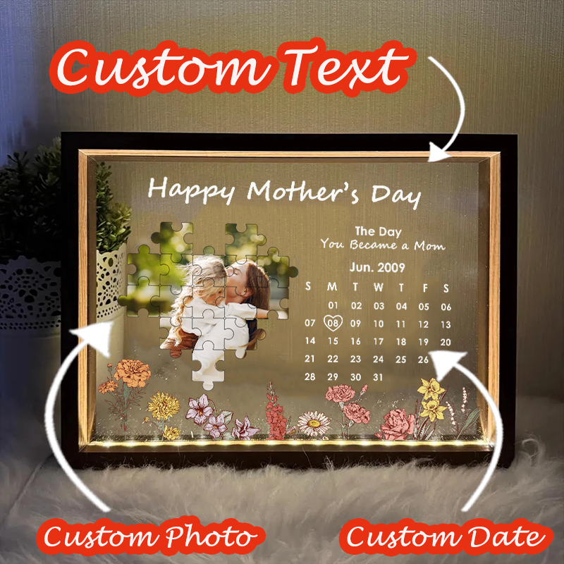 Personalized Photo and Date Birth Night Light Frame Box the Day You Became My Mother Gifts for Mom